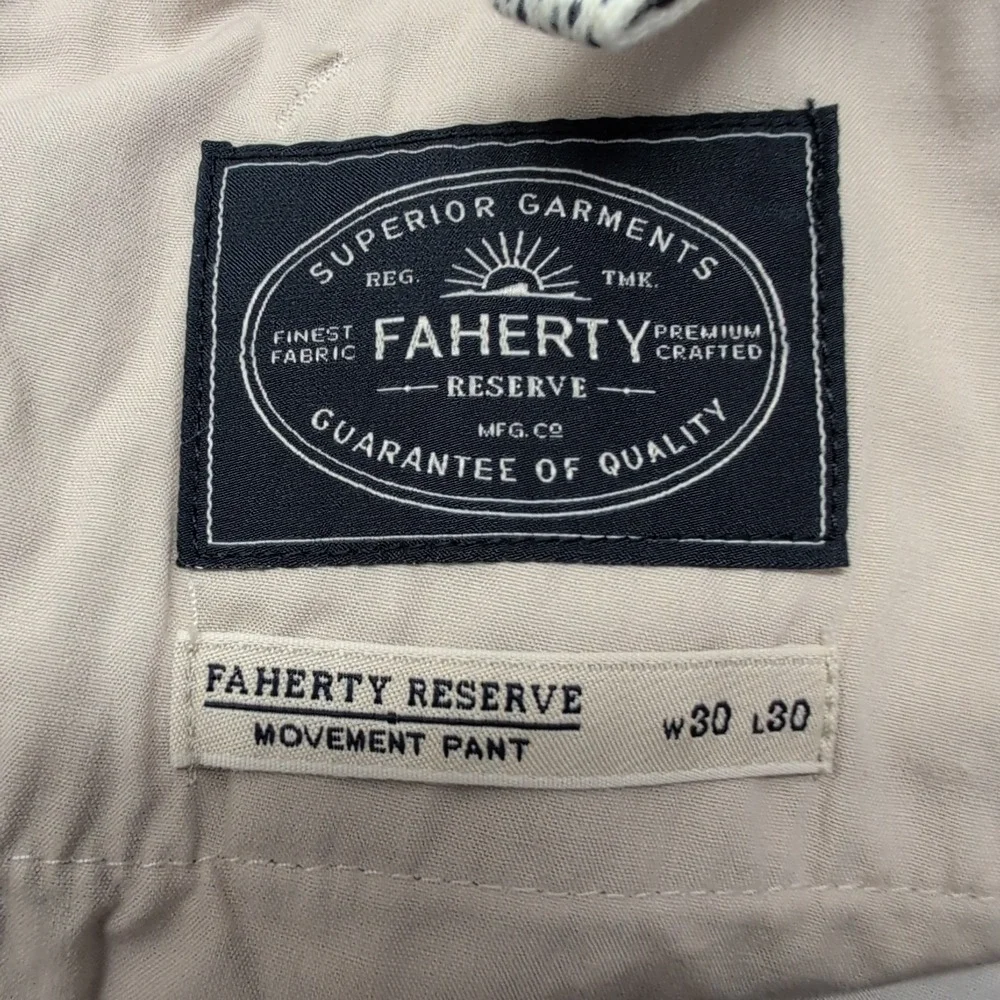 Faherty Reserve Movement Pants Men's 30x28 Khaki Stretch Chino - Picture 6 of 7